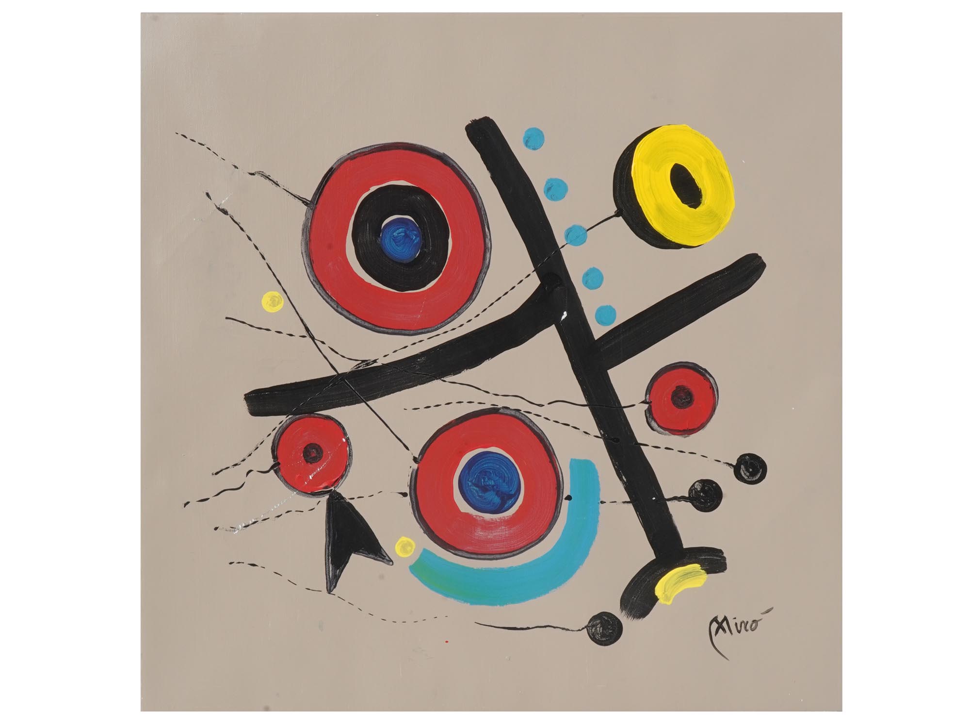 ATTRIBUTED TO JOAN MIRO ABSTRACT OIL PAINTING PIC-0